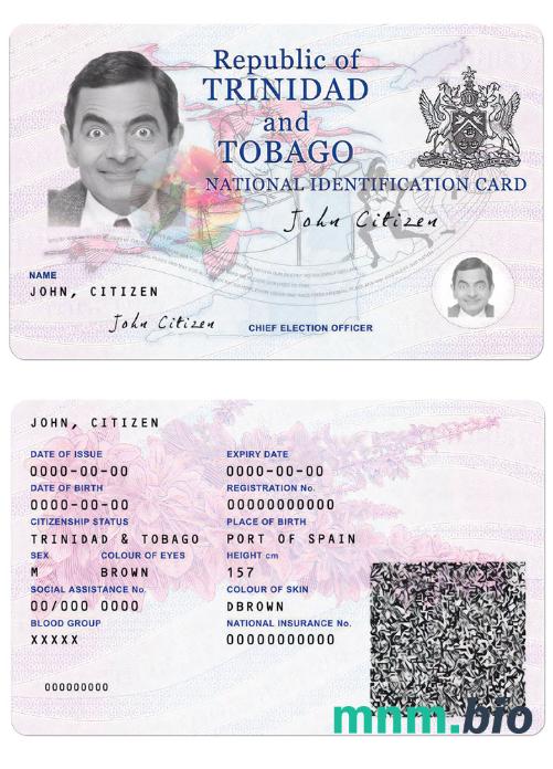Przykład karty identyfikacyjnej Trynidadu i Tobago w formacie PSD, w pełni edytowalny